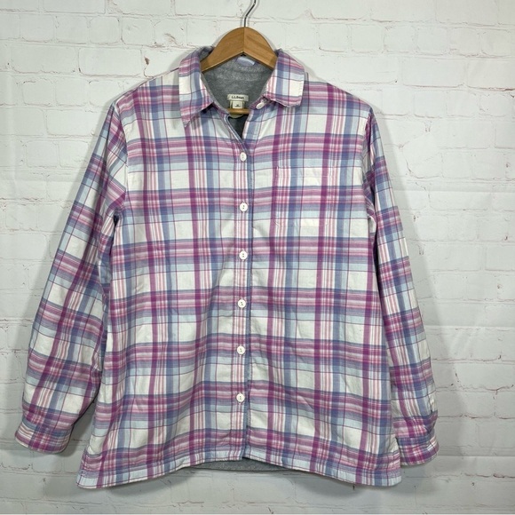 L.L. Bean Tops - LL Bean Fleece Lined Plaid Shacket Flannel Womens Medium Pink Lumberjack